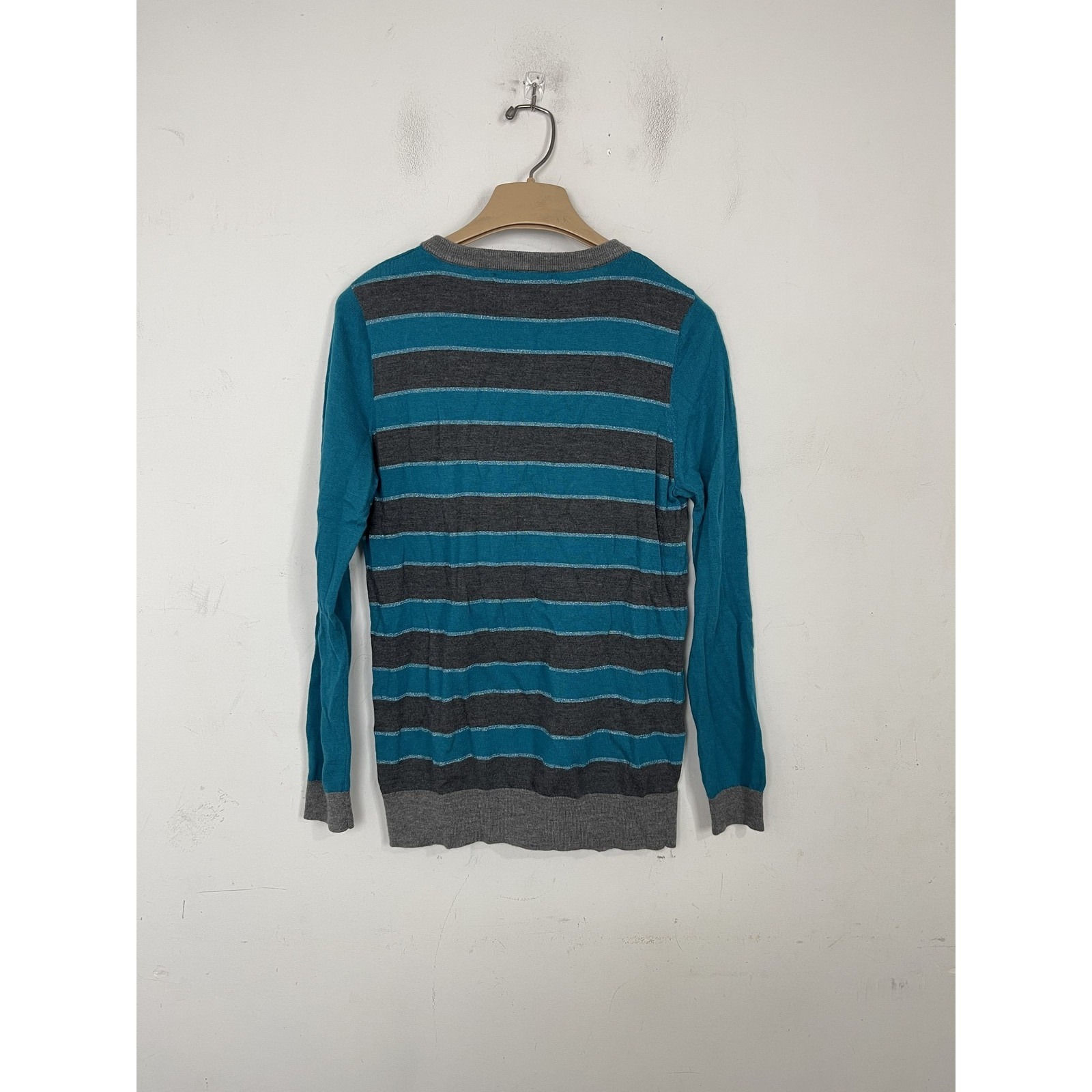 Banana Republic Women's L 100% Merino Wool Striped Pullover Sweater Blue Gray